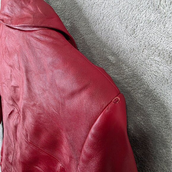 Womens Valerie Stevens Petite Red Leather Jacket Lined Biker Full Zip Size PS - Picture 5 of 9